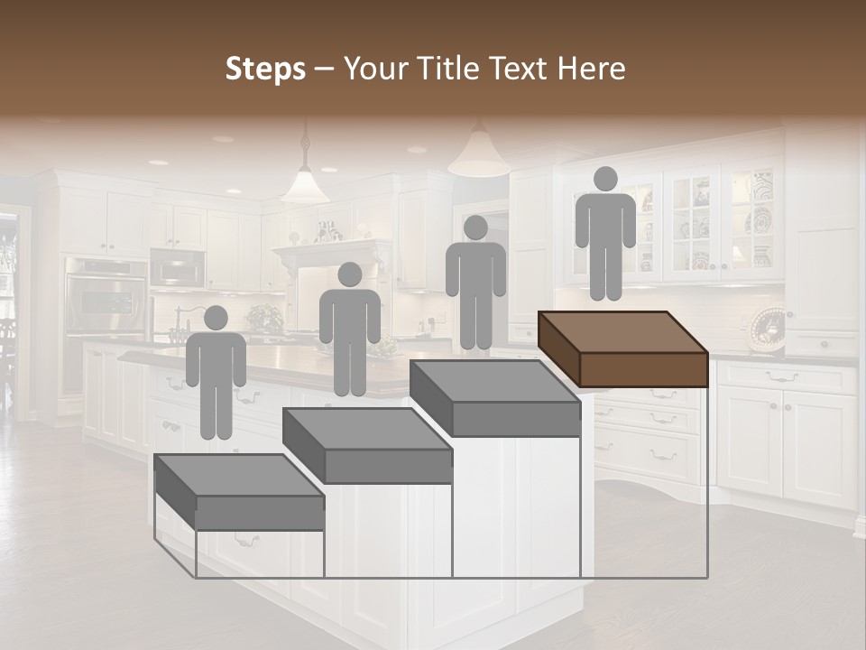 A Large Kitchen With White Cabinets And A Center Island PowerPoint Template