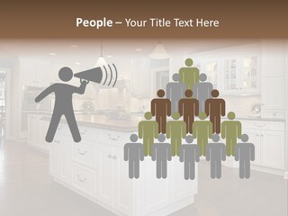 A Large Kitchen With White Cabinets And A Center Island PowerPoint Template