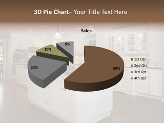 A Large Kitchen With White Cabinets And A Center Island PowerPoint Template