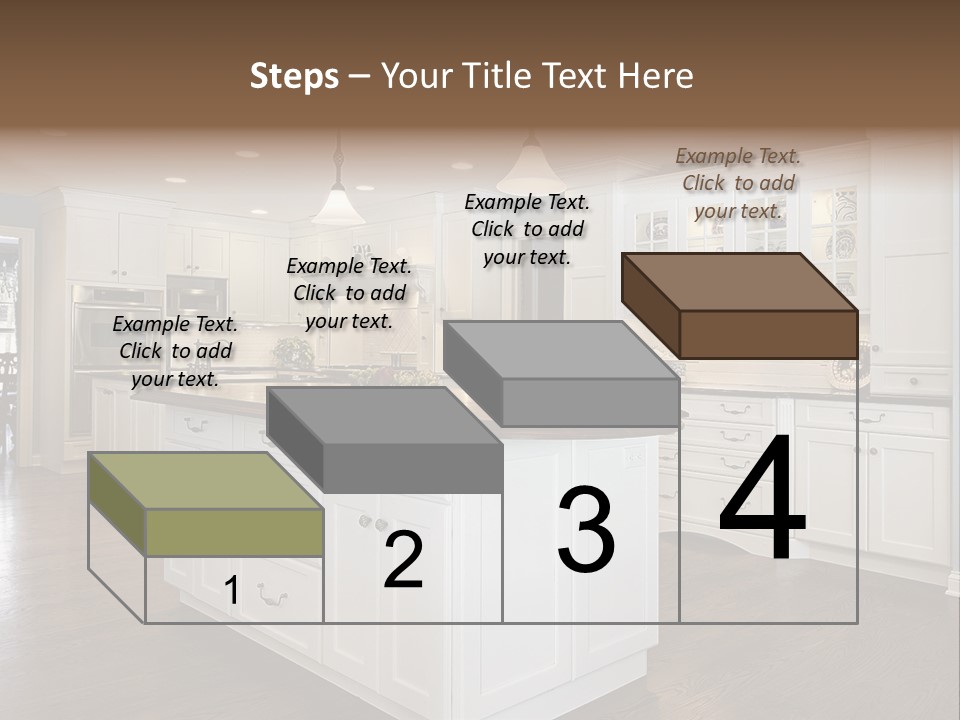 A Large Kitchen With White Cabinets And A Center Island PowerPoint Template
