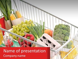 A Shopping Cart Filled With Lots Of Fresh Fruits And Vegetables PowerPoint Template