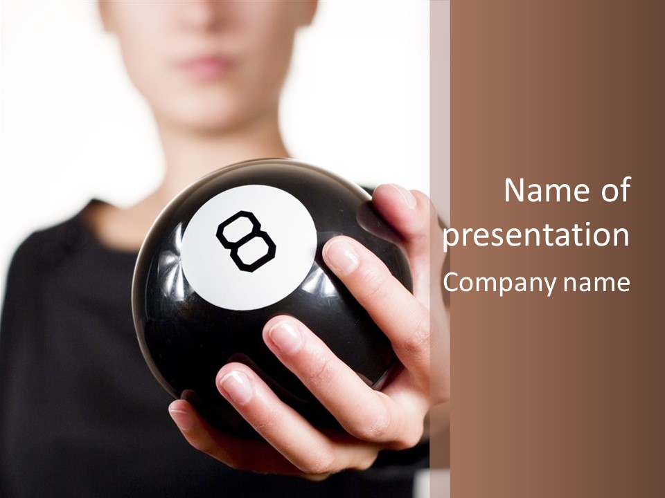 A Woman Holding A Black Ball With A White Letter B On It PowerPoint Template