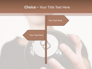 A Woman Holding A Black Ball With A White Letter B On It PowerPoint Template