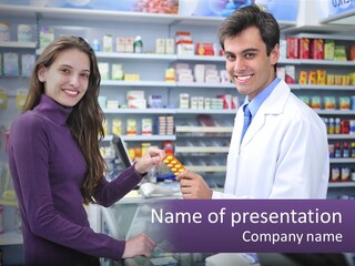 A Man And A Woman In A Pharmacy Powerpoint Presentation PowerPoint Template