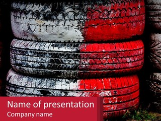 A Pile Of Old Tires Sitting Next To Each Other PowerPoint Template
