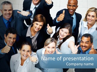 A Group Of Business People Giving Thumbs Up PowerPoint Template