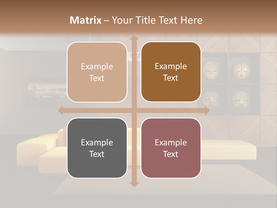 A Living Room With A Yellow Couch And Clock On The Wall PowerPoint Template