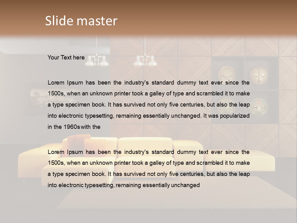 A Living Room With A Yellow Couch And Clock On The Wall PowerPoint Template