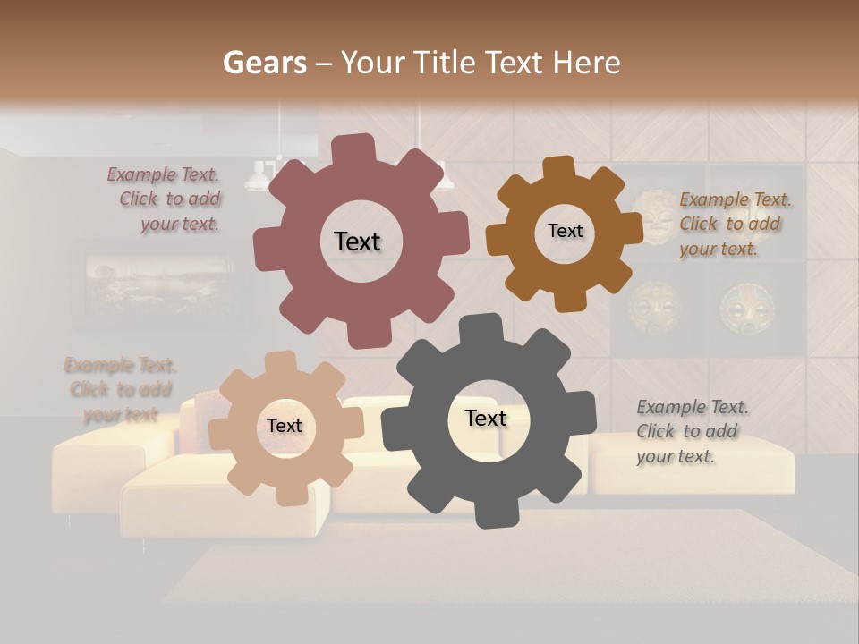 A Living Room With A Yellow Couch And Clock On The Wall PowerPoint Template