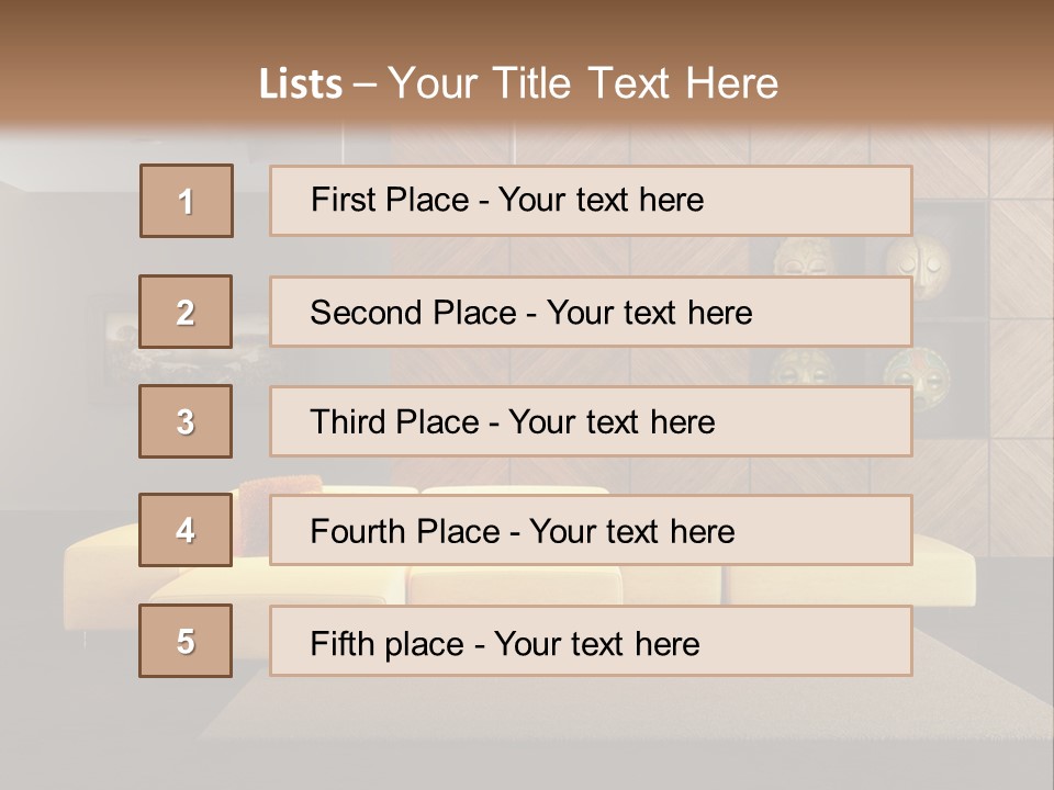 A Living Room With A Yellow Couch And Clock On The Wall PowerPoint Template