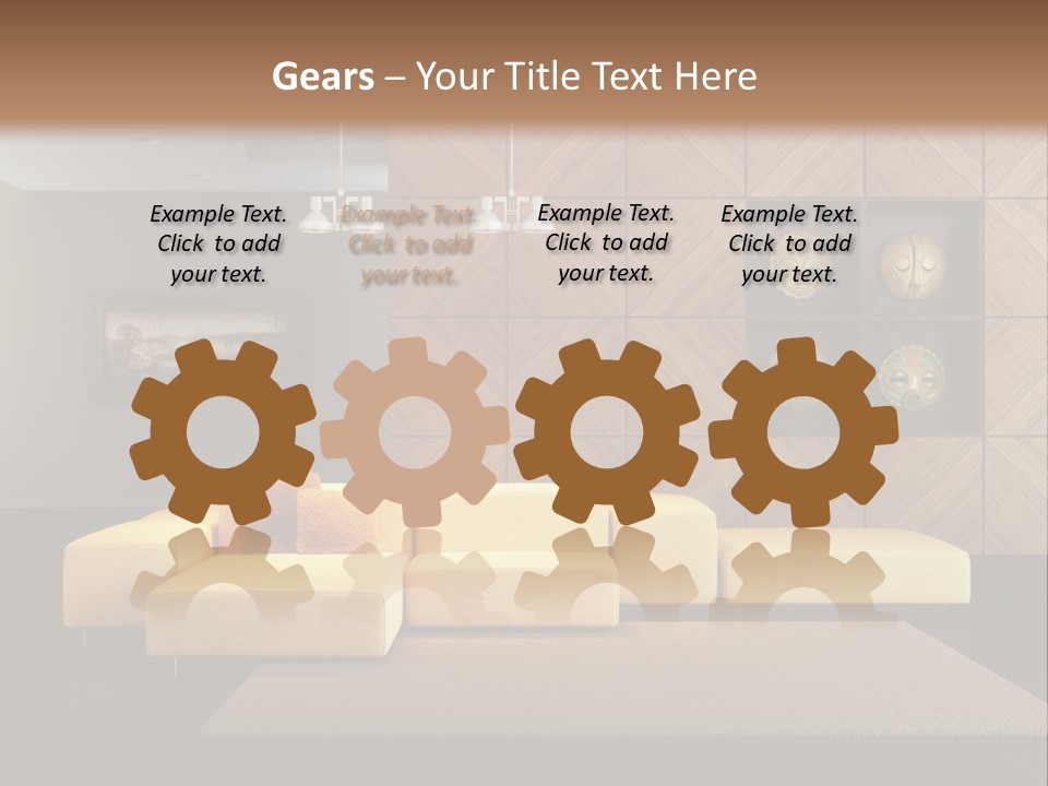 A Living Room With A Yellow Couch And Clock On The Wall PowerPoint Template