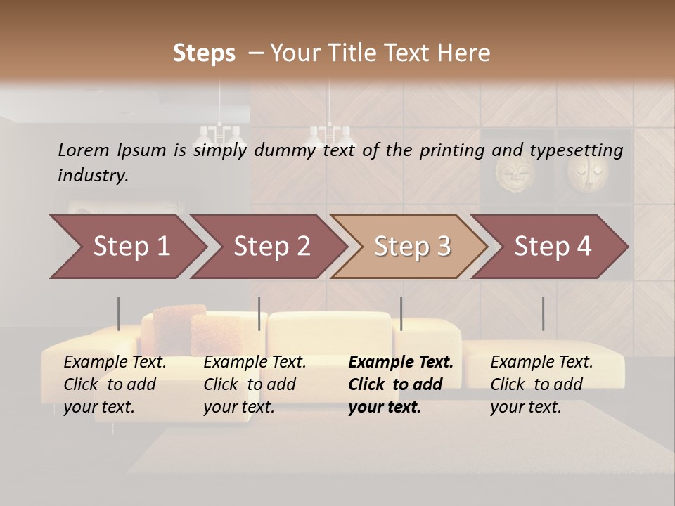 A Living Room With A Yellow Couch And Clock On The Wall PowerPoint Template