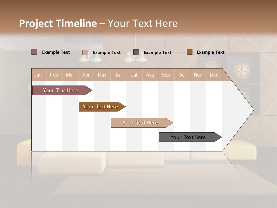 A Living Room With A Yellow Couch And Clock On The Wall PowerPoint Template
