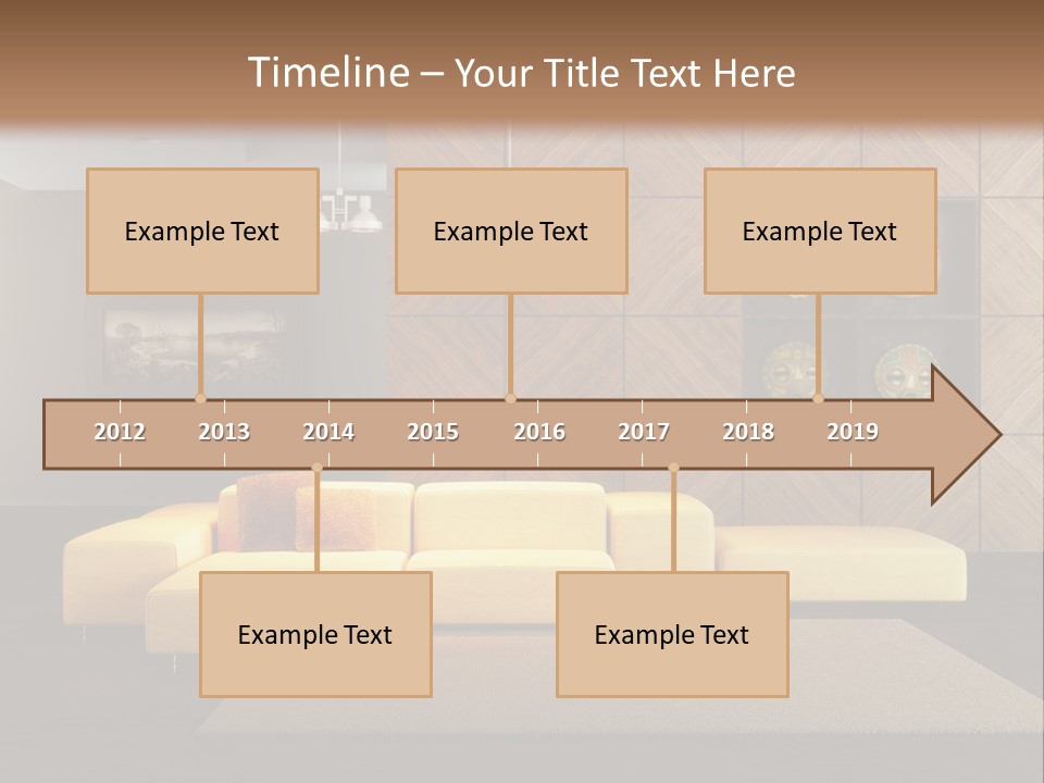 A Living Room With A Yellow Couch And Clock On The Wall PowerPoint Template