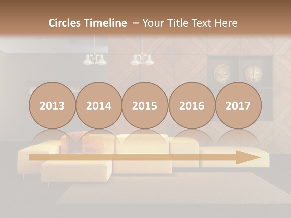 A Living Room With A Yellow Couch And Clock On The Wall PowerPoint Template