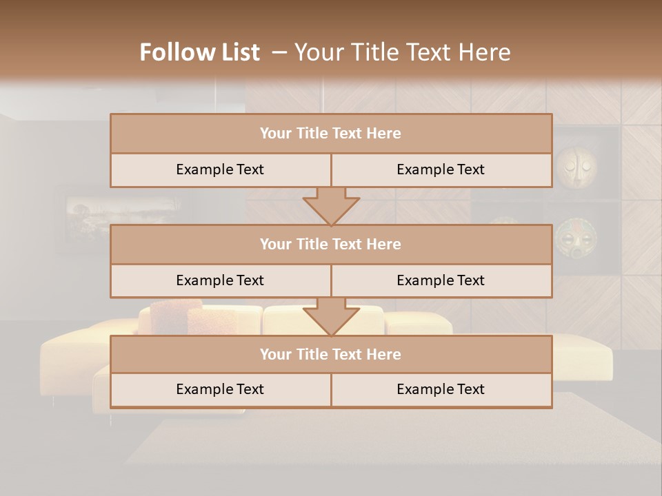 A Living Room With A Yellow Couch And Clock On The Wall PowerPoint Template