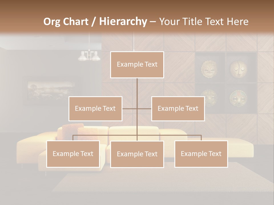 A Living Room With A Yellow Couch And Clock On The Wall PowerPoint Template
