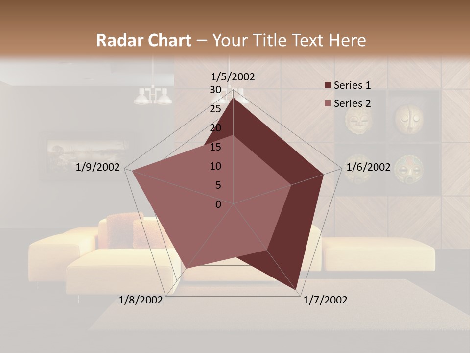 A Living Room With A Yellow Couch And Clock On The Wall PowerPoint Template