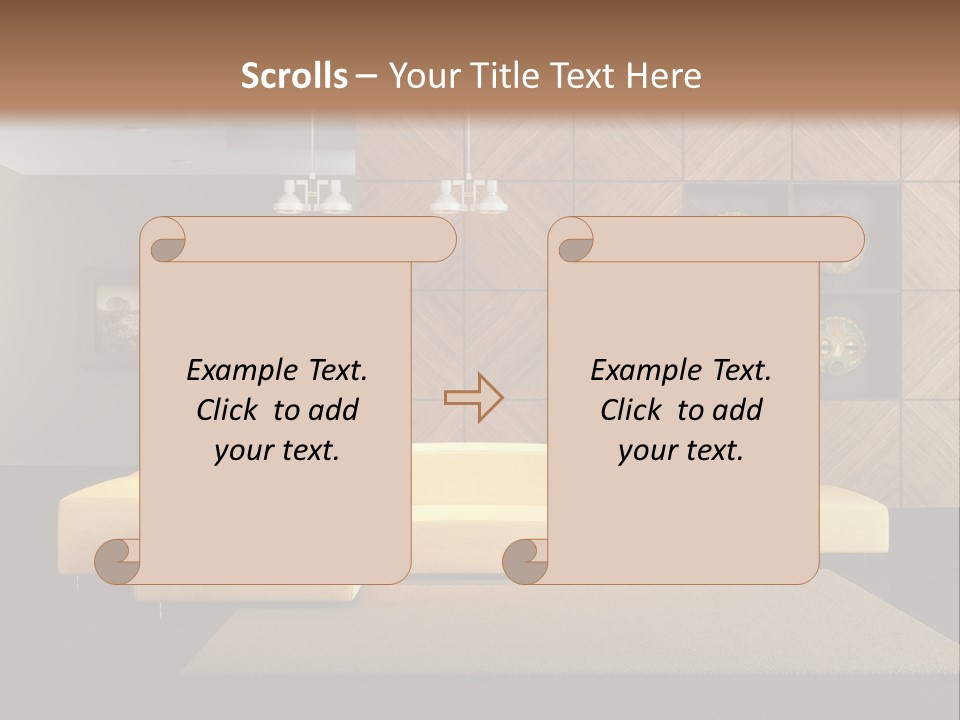 A Living Room With A Yellow Couch And Clock On The Wall PowerPoint Template