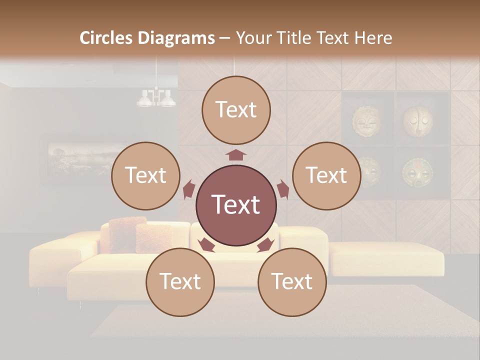 A Living Room With A Yellow Couch And Clock On The Wall PowerPoint Template