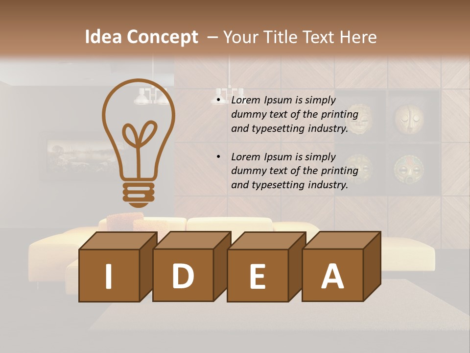 A Living Room With A Yellow Couch And Clock On The Wall PowerPoint Template