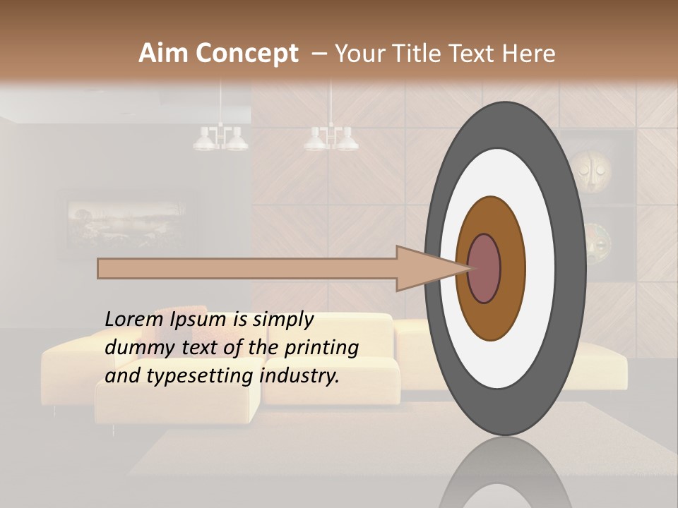 A Living Room With A Yellow Couch And Clock On The Wall PowerPoint Template