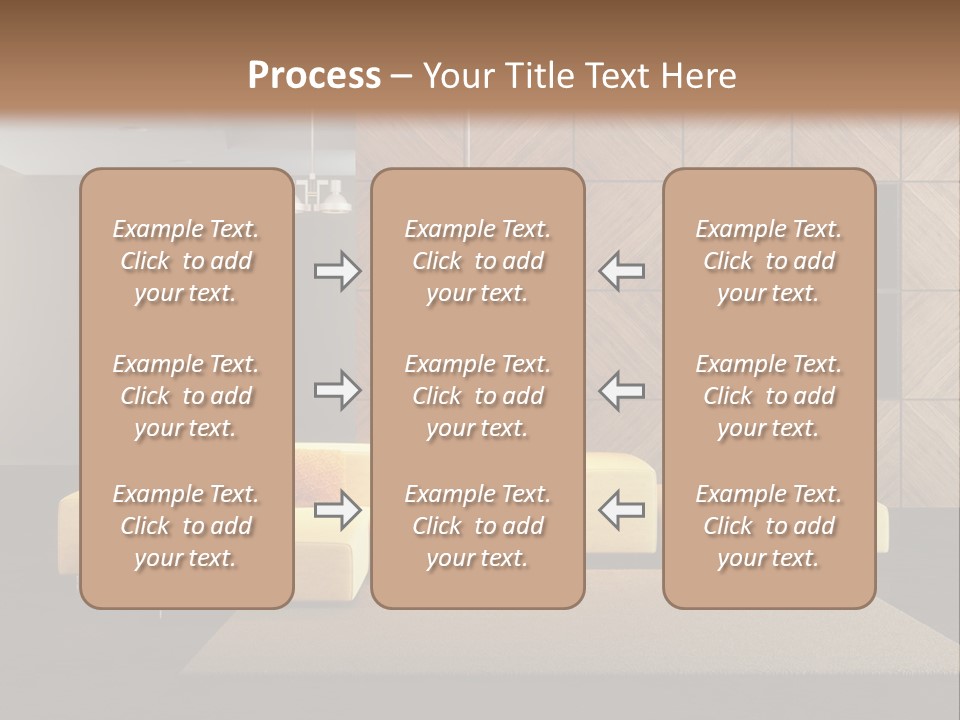 A Living Room With A Yellow Couch And Clock On The Wall PowerPoint Template