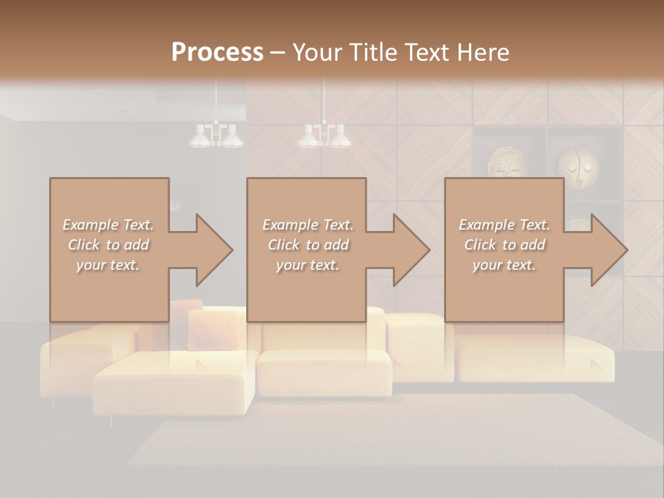 A Living Room With A Yellow Couch And Clock On The Wall PowerPoint Template