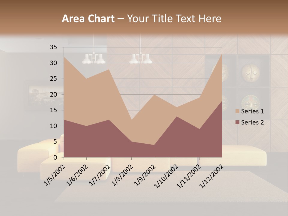 A Living Room With A Yellow Couch And Clock On The Wall PowerPoint Template