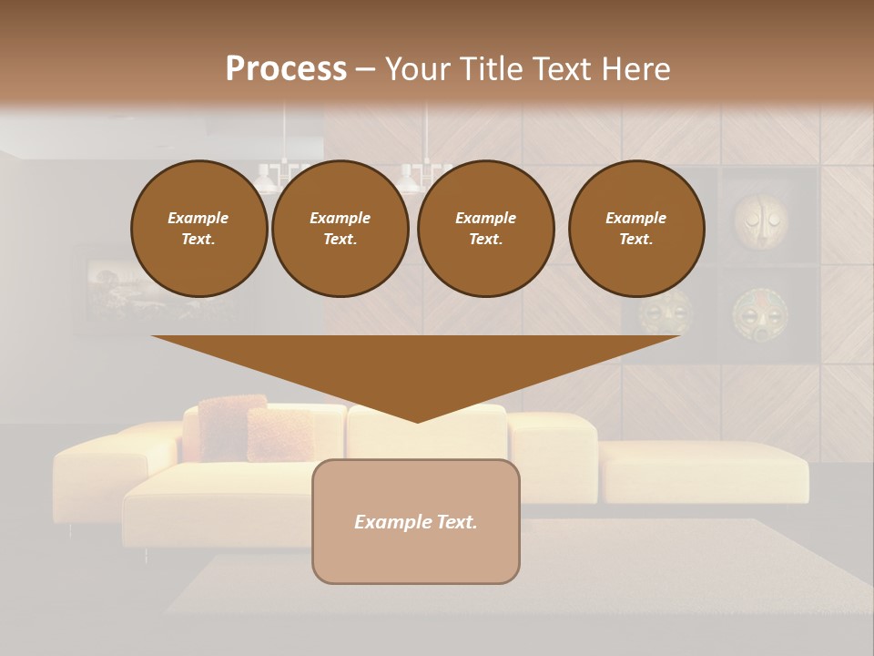 A Living Room With A Yellow Couch And Clock On The Wall PowerPoint Template