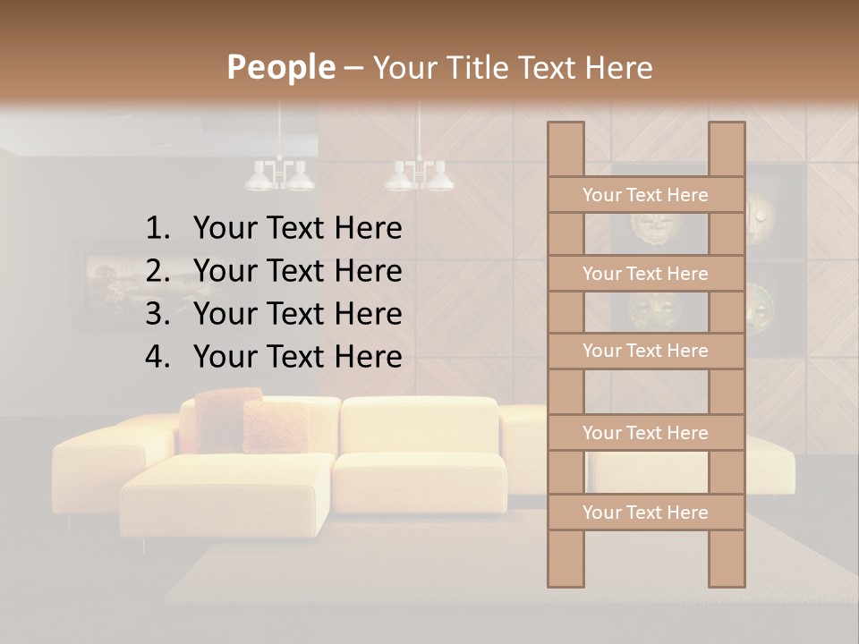 A Living Room With A Yellow Couch And Clock On The Wall PowerPoint Template