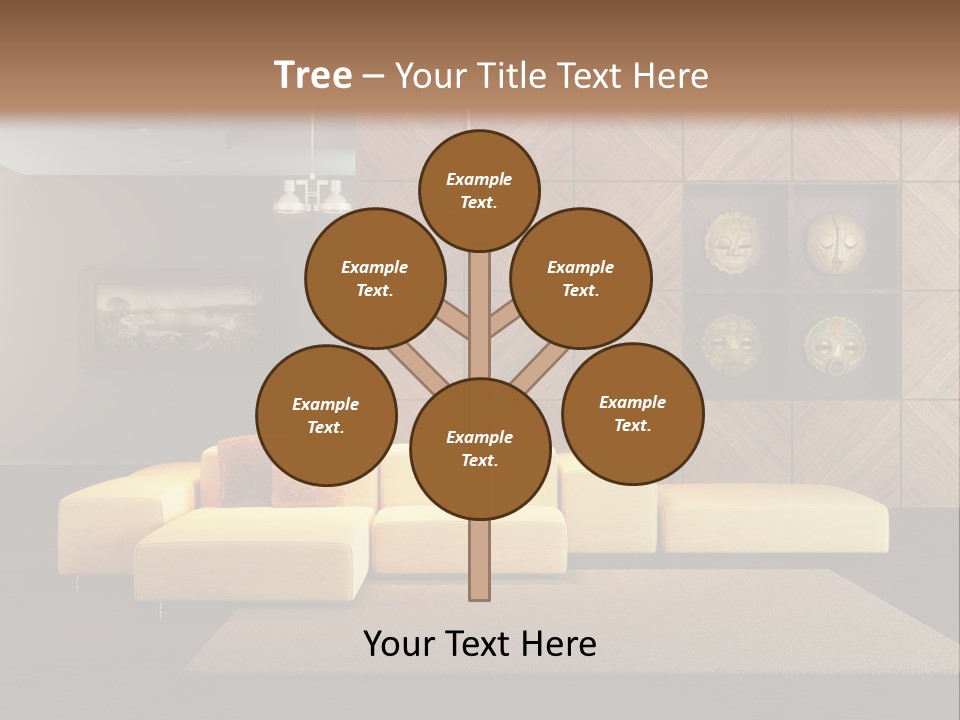 A Living Room With A Yellow Couch And Clock On The Wall PowerPoint Template