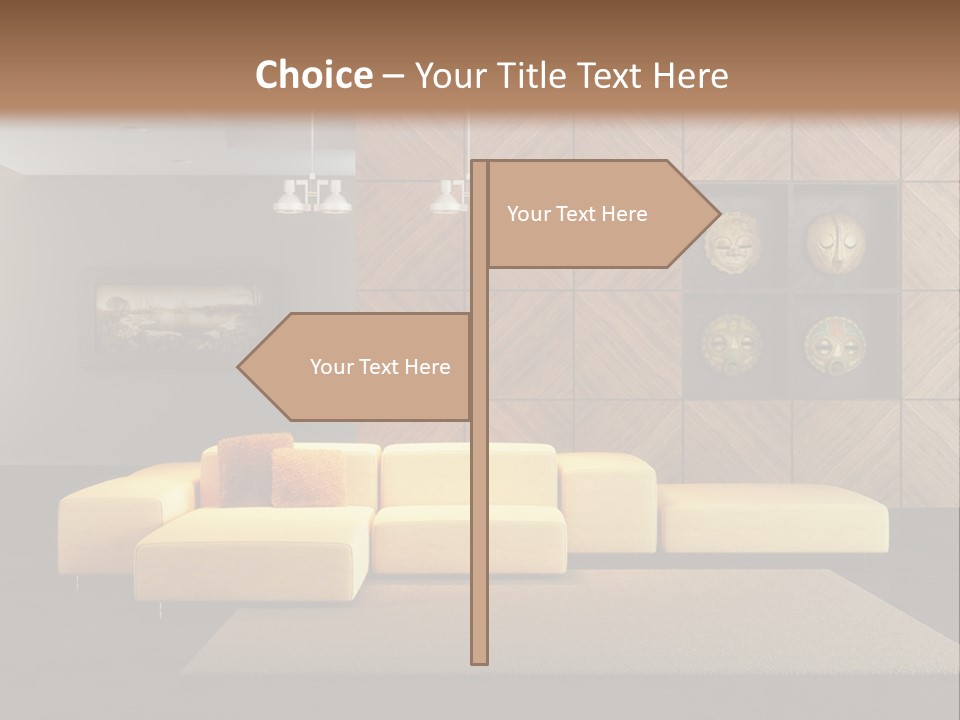 A Living Room With A Yellow Couch And Clock On The Wall PowerPoint Template