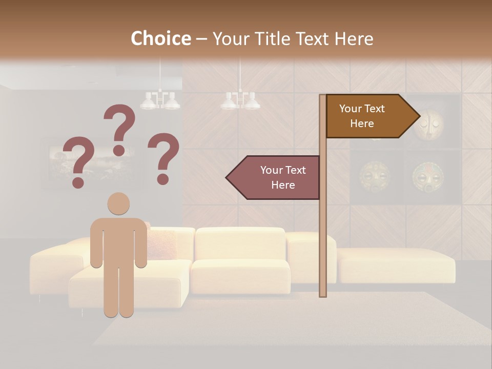 A Living Room With A Yellow Couch And Clock On The Wall PowerPoint Template