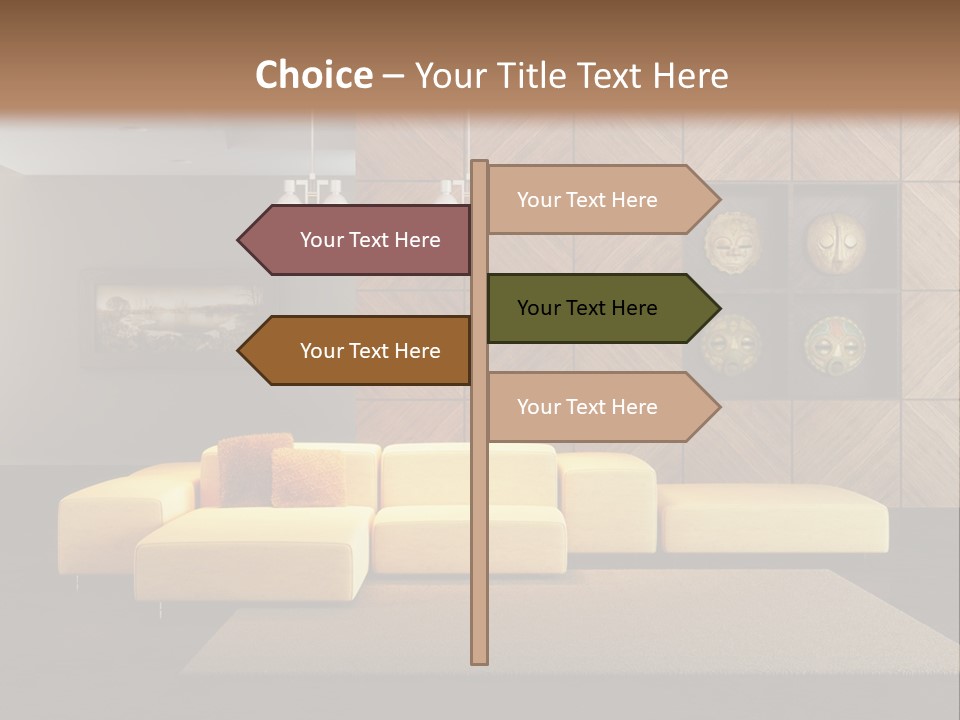 A Living Room With A Yellow Couch And Clock On The Wall PowerPoint Template