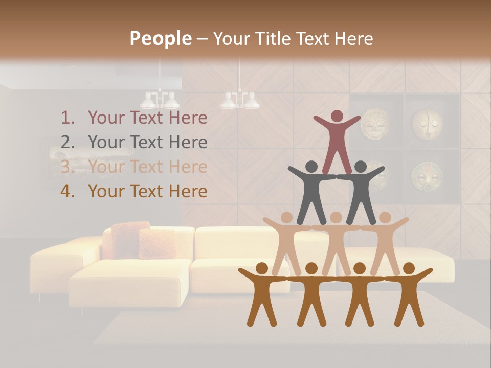 A Living Room With A Yellow Couch And Clock On The Wall PowerPoint Template