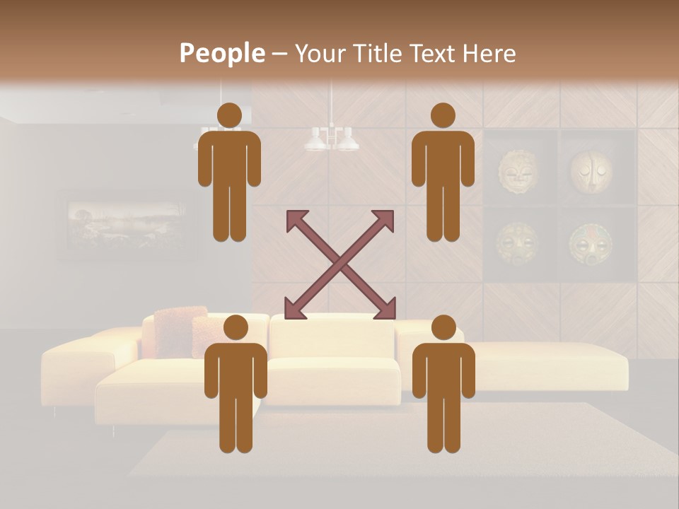 A Living Room With A Yellow Couch And Clock On The Wall PowerPoint Template