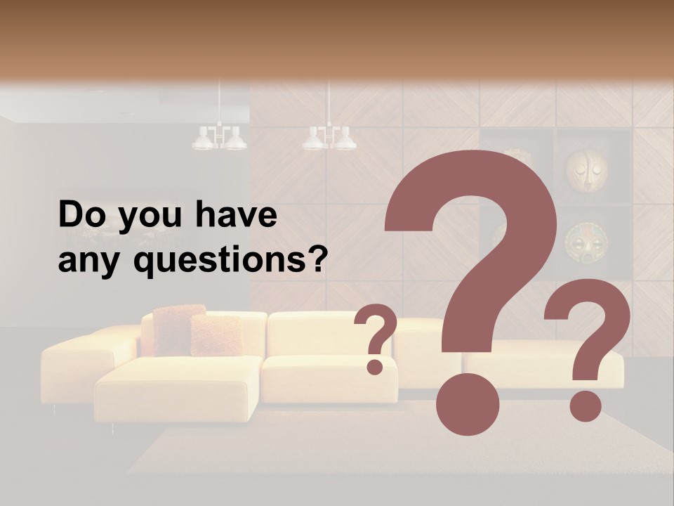 A Living Room With A Yellow Couch And Clock On The Wall PowerPoint Template