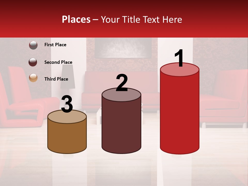 A Living Room Filled With Red Furniture And A White Coffee Table PowerPoint Template