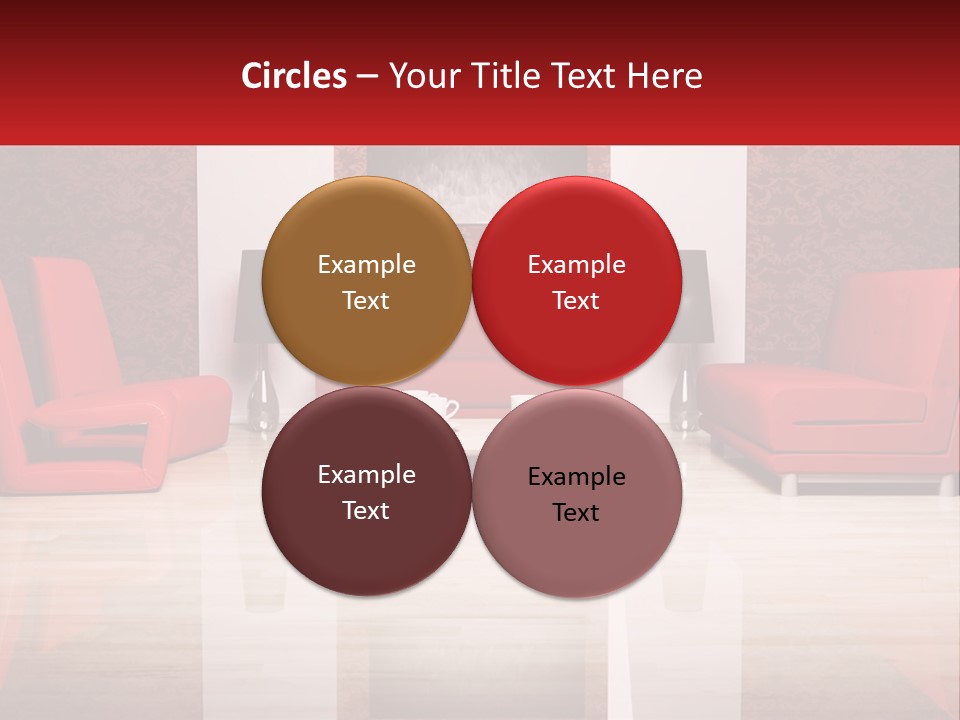 A Living Room Filled With Red Furniture And A White Coffee Table PowerPoint Template