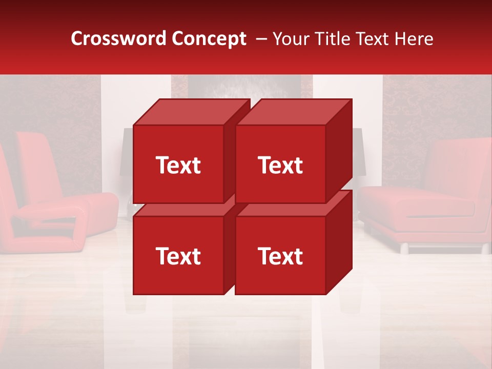 A Living Room Filled With Red Furniture And A White Coffee Table PowerPoint Template