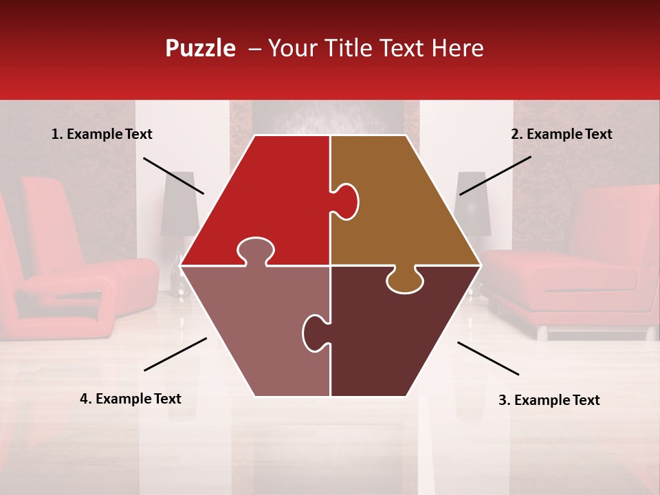 A Living Room Filled With Red Furniture And A White Coffee Table PowerPoint Template