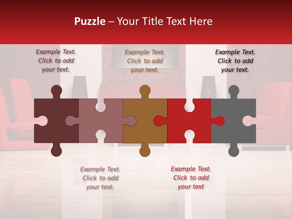 A Living Room Filled With Red Furniture And A White Coffee Table PowerPoint Template