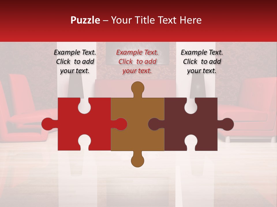 A Living Room Filled With Red Furniture And A White Coffee Table PowerPoint Template