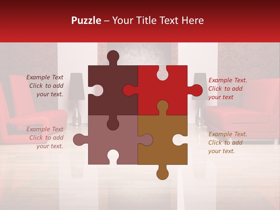 A Living Room Filled With Red Furniture And A White Coffee Table PowerPoint Template