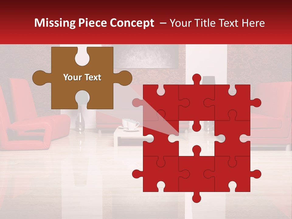 A Living Room Filled With Red Furniture And A White Coffee Table PowerPoint Template