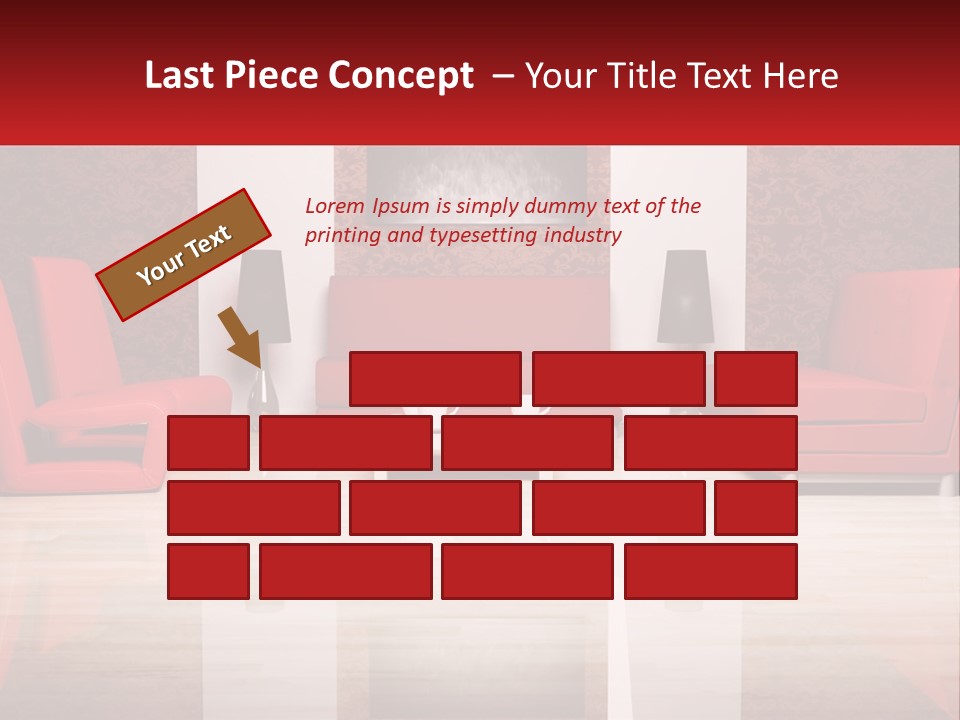 A Living Room Filled With Red Furniture And A White Coffee Table PowerPoint Template