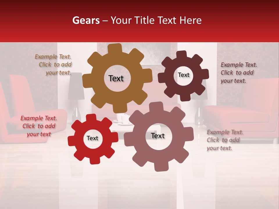 A Living Room Filled With Red Furniture And A White Coffee Table PowerPoint Template