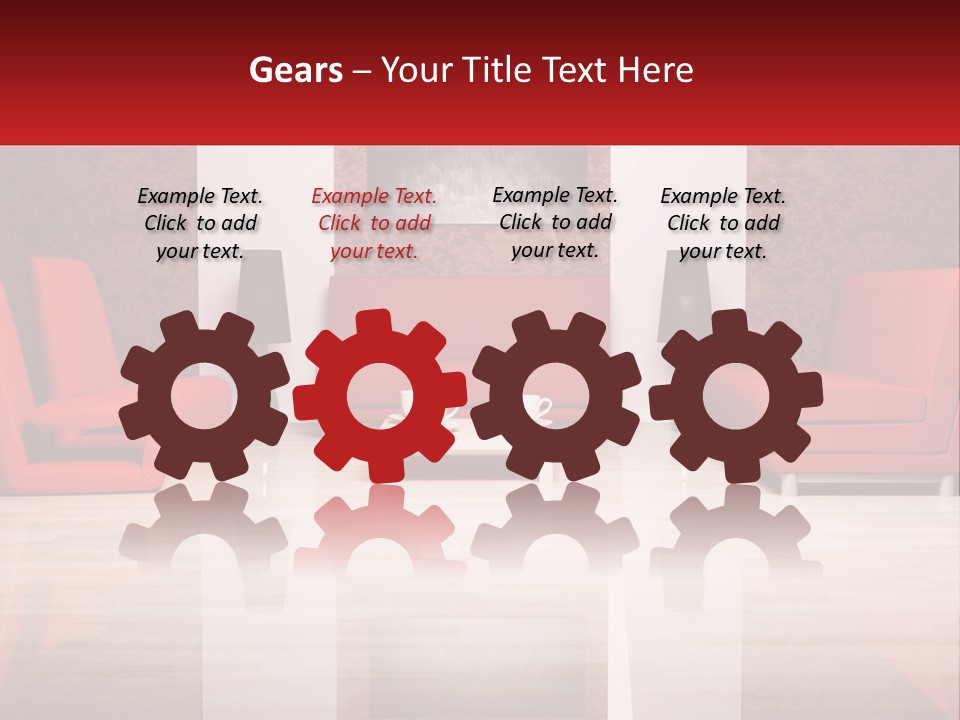 A Living Room Filled With Red Furniture And A White Coffee Table PowerPoint Template