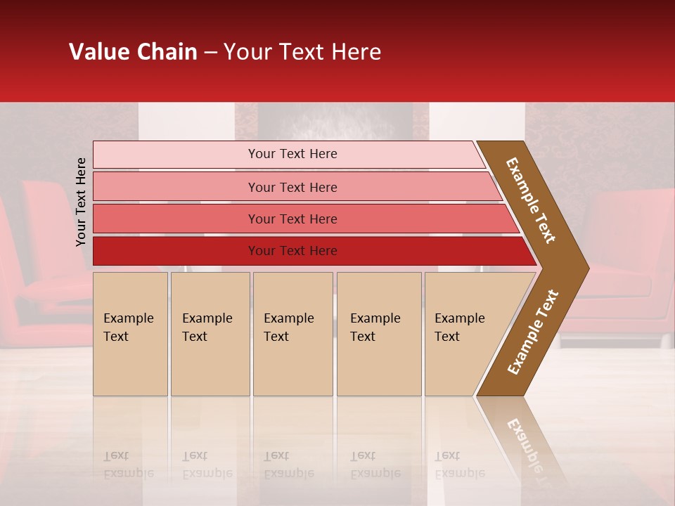 A Living Room Filled With Red Furniture And A White Coffee Table PowerPoint Template